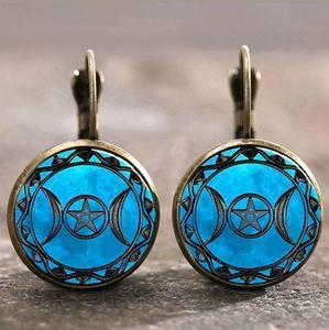 New Triple Moon Goddess Glass Cabochon Bronze Earrings.